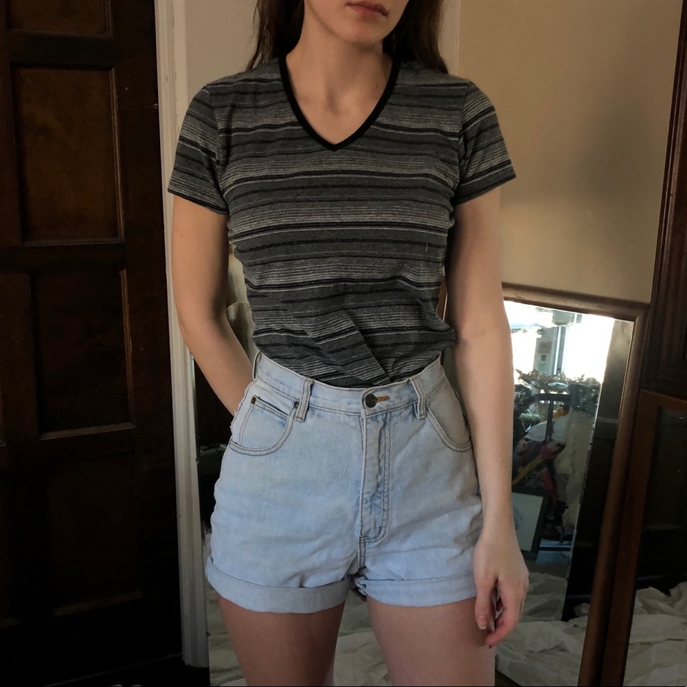 Tangents Y2K striped stretchy v-neck